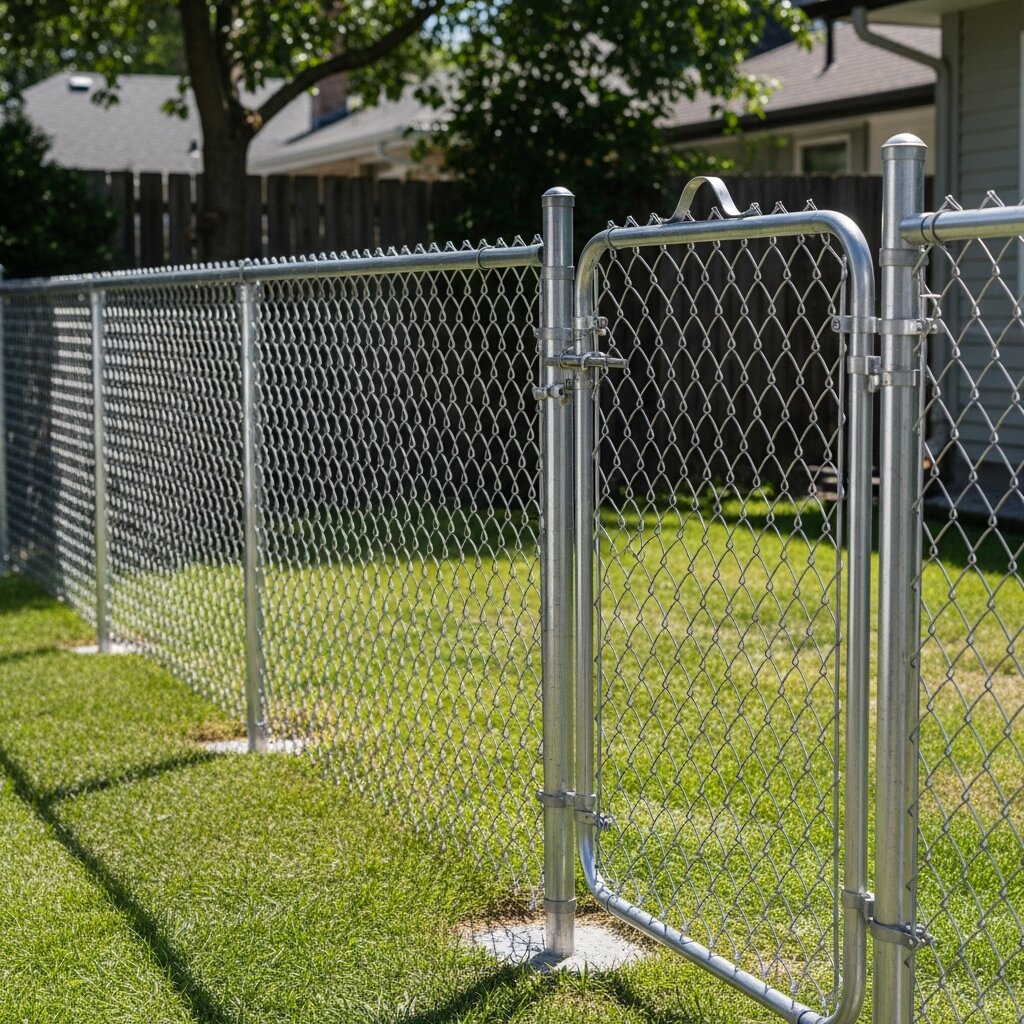 Chain-link fence with gate installation
